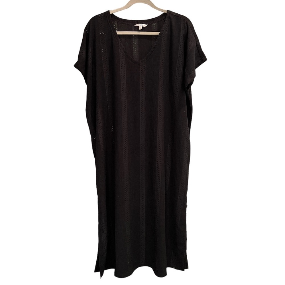Black Le Vie En Rose Short Sleeve Long Caftan Coverup